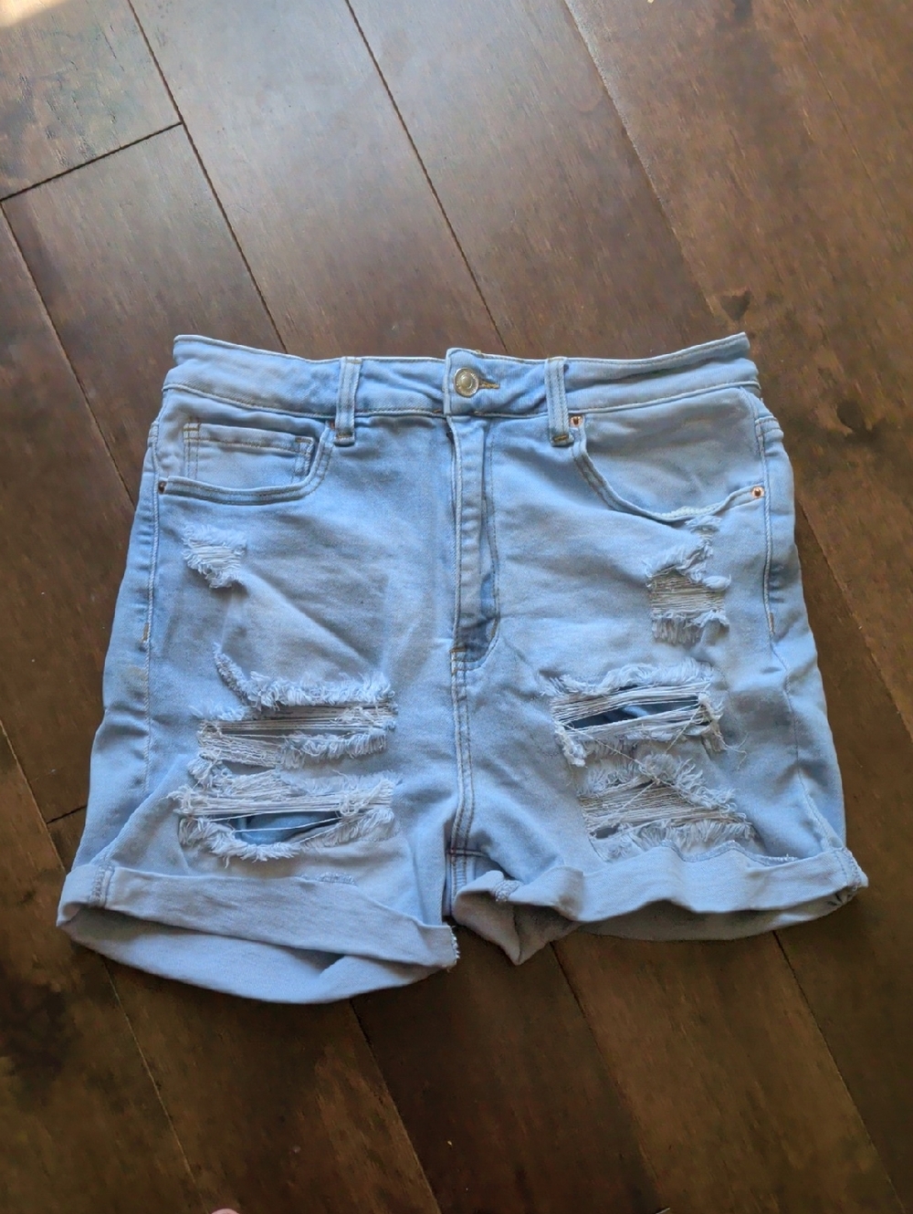 Wax Jean Light Blue Distressed High-Waist Denim Shorts